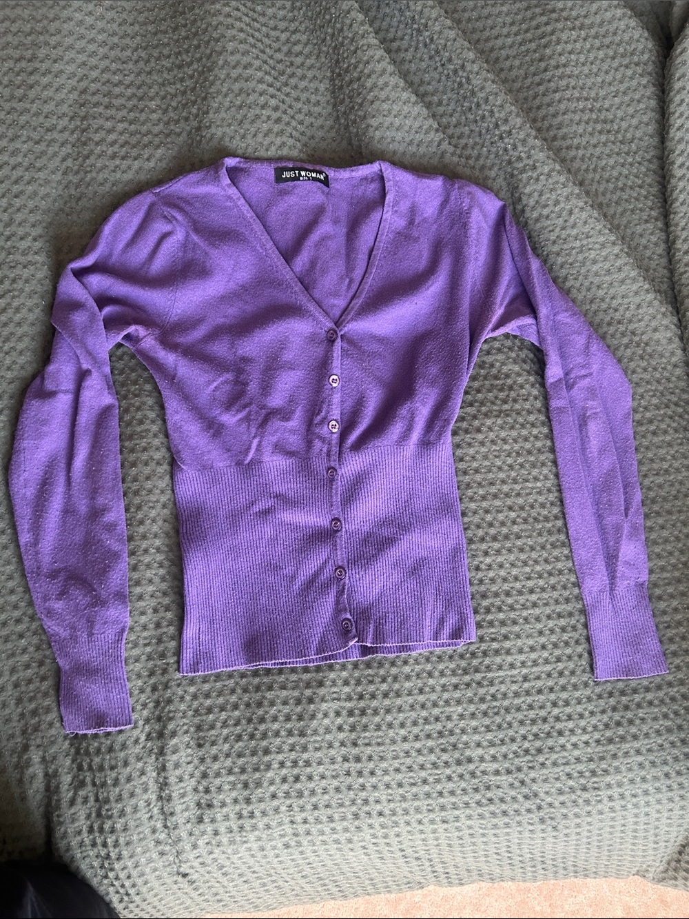 Purple V-Neck Button Cardigan Sweater